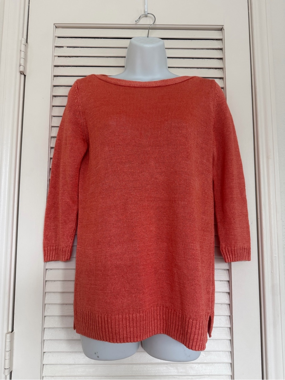 Talbots Petites 100% Linen Sweater Coral Pink Lightweight Coastal Summer Knit SP